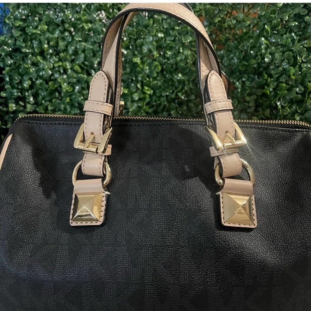 Michael Kors Dark Brown Satchel with Tan Accents EUC - Picture 2 of 2